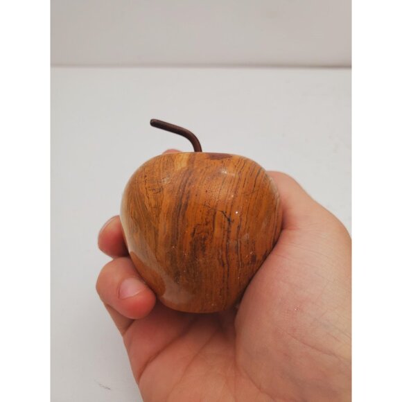 Onyx Apple Sculpture - Hand Carved Gemstone Decor - Unique Home Accent - Gold - Picture 7 of 10